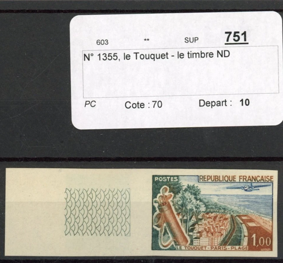 [70.107] France 1962 Golf good Imperf MNH VF stamp $80 on auction card - Image 1 of 1