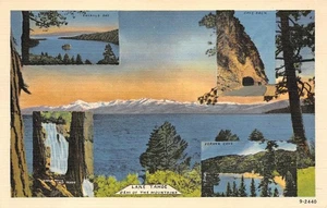 Emerald Bay Cave Rock LAKE TAHOE Zephyr Cove Multiview c1940s Vintage Postcard - Picture 1 of 1