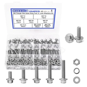 224PCS Flanged Bolts and Nuts Kit, M6-1.0 x 12/16/20/25/30mm Flanged Hex Head... - Picture 1 of 8