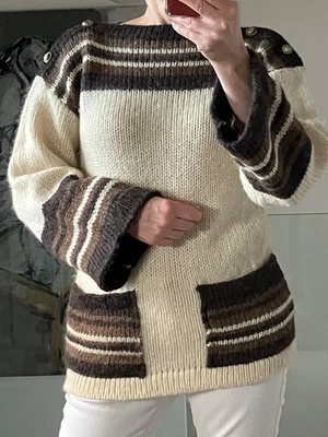 Jersey Gaeltarra Vintage Nórdico Pura Lana Nueva Bolsillos Marfil/Marrón Talla S Foto 1 de 4