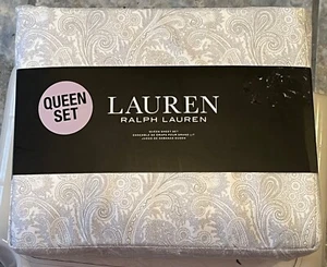 Lauren Ralph Lauren QUEEN Size Sheet Set Sheets Cotton Grey Paisley - Picture 1 of 1