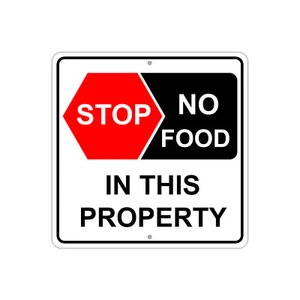 No Food In This Property Warning 12"x12" Portable Novelty Aluminum Metal Sign - Imagen 1 de 1