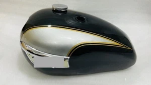 Triumph T140 Black & Silver Painted Steel Fuel Petrol Tank+ Badges + Cap - Picture 1 of 4