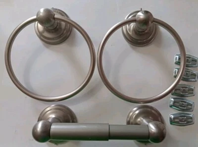 Franklin Brass 3 Piece Bath Set Satin Nickel Finish Towel Ring Toilet Paper Roll - Image 1 of 4