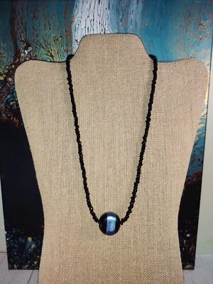 Gargantilla Boho Collar Cuentas Simple Negro con Piedra Negra y Tira Brillo Azul Foto 1 de 4