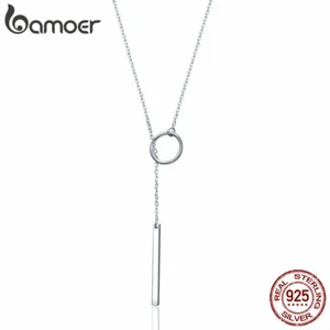 BAMOER Simple 925 Sterling Silver Necklace Pendant For LOVE Women Gift Jewelry - Picture 1 of 11