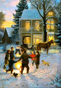 Artist Mark Keathley Embossed Glitter Children Christmas Greeting Card - Picture 1 of 4