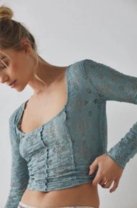 Free People Waiting For You Long Sleeve Top Blue Green Size XS - Picture 1 of 5