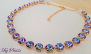 Anna Wintour Light Vitrail Gold Rivoli Tennis Necklace Crystal Jewelry Choker 