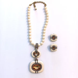 Set collana e orecchini Heidi Daus vetro crema perline e smalto cristallo ambra - Foto 1 di 8
