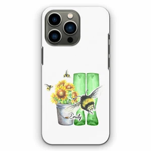Personalised Phone Case For Motorola/OnePlus 8 Initial Sunflower Bee Hard Cover - Picture 1 of 11