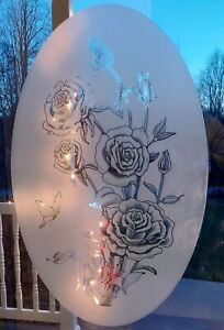Reverse ROSE Static Cling Window Film Oval Vinyl Decal Reusable 21x33"