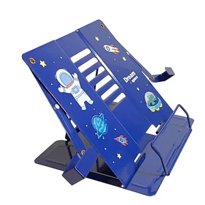 Kids Space-Themed Metal Book Stand Book Holder for Reading Adjustable Blue - Picture 1 of 8