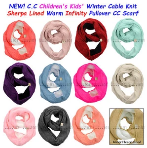 C.C Children's Kid's Winter Cable Knit Sherpa Lined INFINITY Pullover CC Scarf - Picture 1 of 92