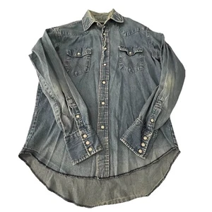 Vintage 1990s Wrangler Denim Pearl Snap Shirt Men's M-L ? Blue Long Sleeve - Picture 1 of 7