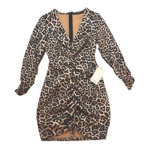 New tags ZARA Size S leopard Print Stretch mini dress 3/4 sleeve Scuba Bodycon - Picture 1 of 10