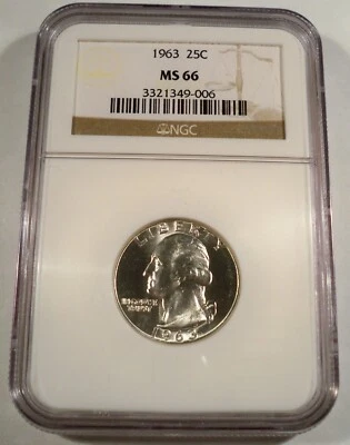 1963 NGC MS66 WASHINGTON QUARTER 25c SILVER MS 66 - Image 1 of 4