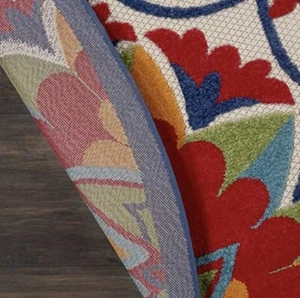 Aloha Red/multicolor Easycare Indoor/outdoor Area Rug 7'10" Round Xround Mul - Picture 1 of 3