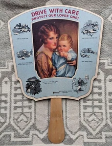 ANTIQUE AUTOMOTIVE SERVICE MOTHER + BABY GRAPHIC PAPER HAND FAN FR KENTUCKY ST - Picture 1 of 4