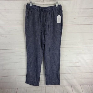 Time And Tru Womens Pull On Linen Blend Pants Sz Small Blue Stripe Drawstring - Picture 1 of 7