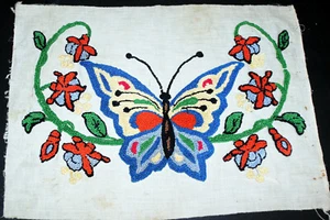 Estate Needlepoint Butterfly Punch needle Work 60s/70s Textile Embroidered H1 - Picture 1 of 10