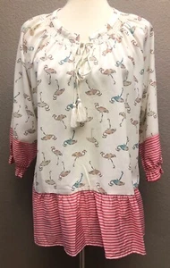 Ellison Flamigo Blouse With Tassle Tie And Ruffled Bottom Size Small - Picture 1 of 8