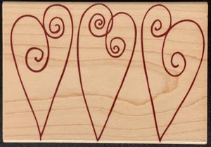 Hero Arts Three Curly Hearts Large Rubber Stamp - Picture 1 of 4