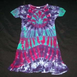 Organic Cotton Tie Dye Girl's Dress Jewel Tone Sunburst 6 Hippie Tye Dyed - Picture 1 of 1