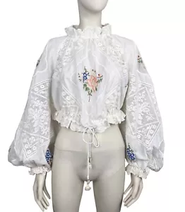 ZIMMERMANN Size 1 / AU 10 / US 6 White Blouse Lace Cross Stitch top Linen - Picture 1 of 16