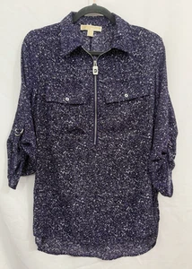 Michael Kors Top Shirt Tunika Lila Weiß 1/4 Reißverschluss 3/4 Arm Damen Größe S - Bild 1 von 9