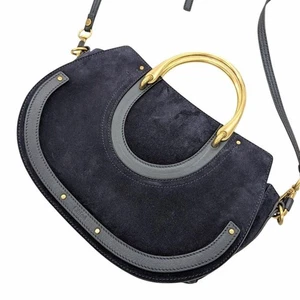 Chloe Pixie Navy Wildleder Leder Schultertasche, Crossbody Handtasche, mit Goldring - Bild 1 von 10