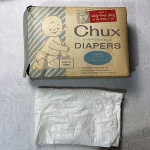 Vtg Diapers 1960s Box Chux Disposable 24 Diapers Large 12-22 Pounds Waterproof - Picture 1 of 7