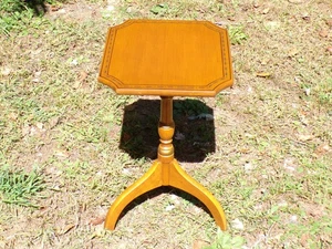 Vintage L. Hitchcock Stenciled Tripod Candle Stand Pedestal Side Table - Picture 1 of 15