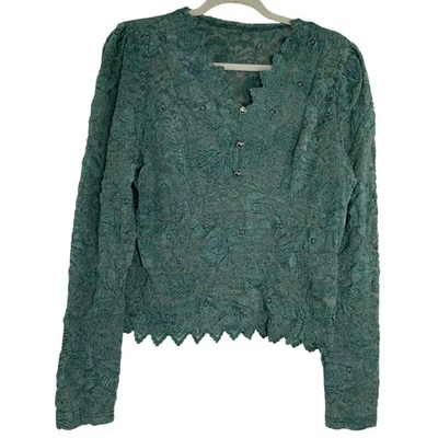 Blusa Terciopelo Encaje Floral Cuello en V Verde Salvia Western Fairy Core Victoriana Talla XXL Foto 1 de 4