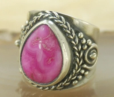 Anillo hecho a mano de plata con piedras preciosas de ágata de encaje loco talla 9 H439 Foto 1 de 4