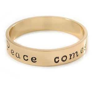 Solid Gold Plated 'Peace comes from within...' Slip-On Bangle - 19cm L - Picture 1 of 4