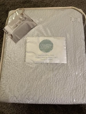 Coastal Living Home Collection Sketch Coral Gray Twin 2 Piece Quilt Set New - Image 1 of 3