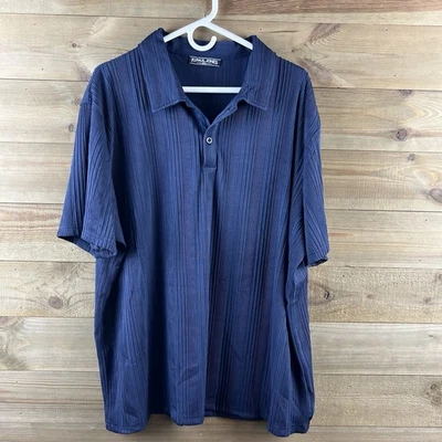 Camisa polo PJ Paul Jones para hombre manga corta acanalada rayas texturizada golf azul 2XL Foto 1 de 4
