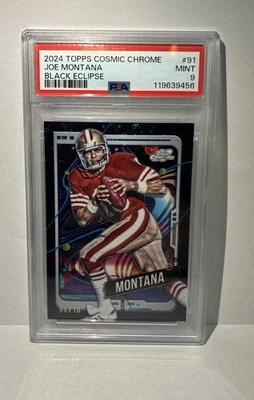2024 Topps Cosmic Chrome Joe Montana Black Eclipse/10 PSA 9 Foto 1 de 2