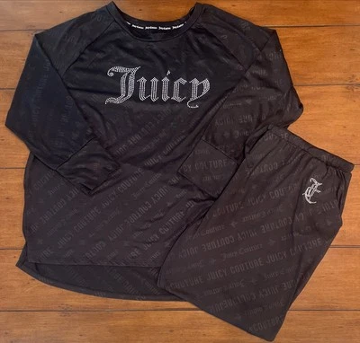 Juicy Couture 1X Conjunto de Ropa de Dormir Pijama Negro Estrás Logo Top y Joggers Plus Foto 1 de 4