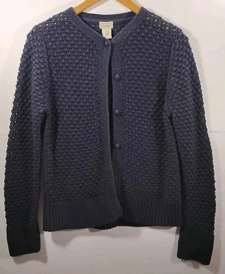 Vintage LL Bean Wool Angora Blend Navy Blue Popcorn Knit Cardigan Sweater Sz L - Image 1 of 4