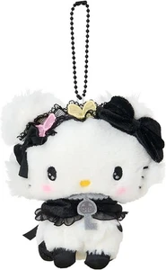 Llavero mascota de felpa mullido Sanrio Charmmy Kitty 11,5 cm cinta negra Japón - Imagen 1 de 3