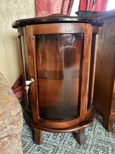 Vtg Wooden Curio Cabinet Curved Glass Door Half Round Hanging Table Top 22” NLHB - Picture 1 of 7