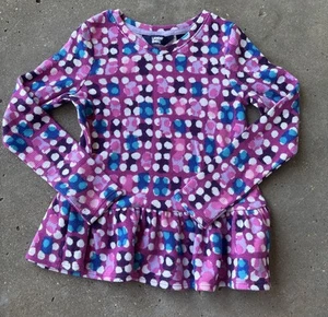 Lands End Girl Thermal Knit Long Sleeve Ruffle Bottom Red Dot Shirt Size 6-7 - Picture 1 of 3