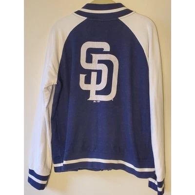 Vtg 90s Y2K Majestic San Diego Padres MLB Bomber Jacket Womens XL Blue White - Image 1 of 4