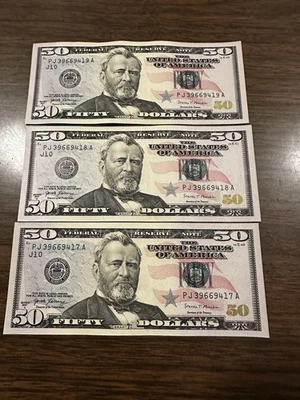 THREE  CONSECUTIVE  2017  A  FIFTY  DOLLAR  CHOICE  UNC  NOTES  $50.00  BILLS!!! - Image 1 of 4