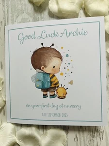 Personalised First Day at School Pre-school Nursery Card Good Luck Son Boy - Picture 1 of 3
