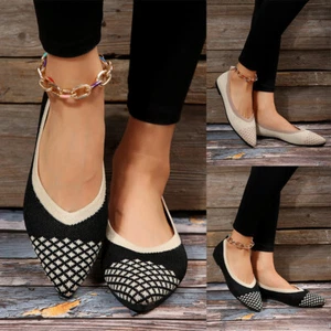 Scarpe piatte slip on ballerine donna lavorate a maglia comode da lavoro office - Foto 1 di 20