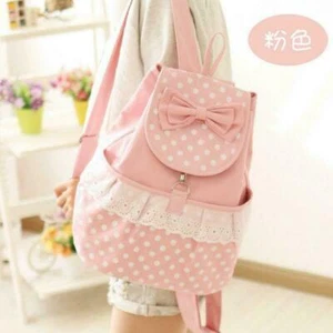 Japanese Style Kawaii Dot Lace Bow Backpack Canvas School Bag Korean Students FU - Picture 1 of 13