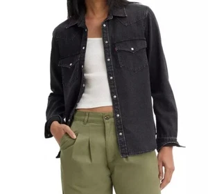 NWT LEVIS Women's The Ultimate Western Denim Washed Black Cotton Stretch Shirt S - Picture 1 of 2